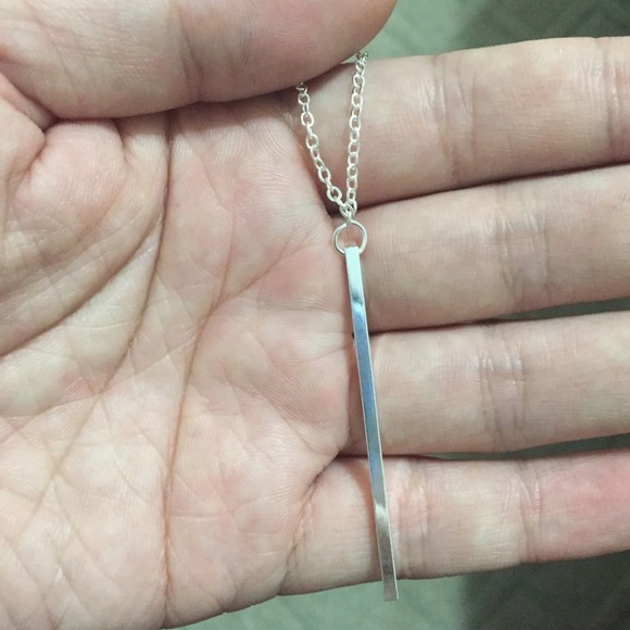 Silver Long Chain Vertical Bar Lariat Necklace - Picture 3 of 3